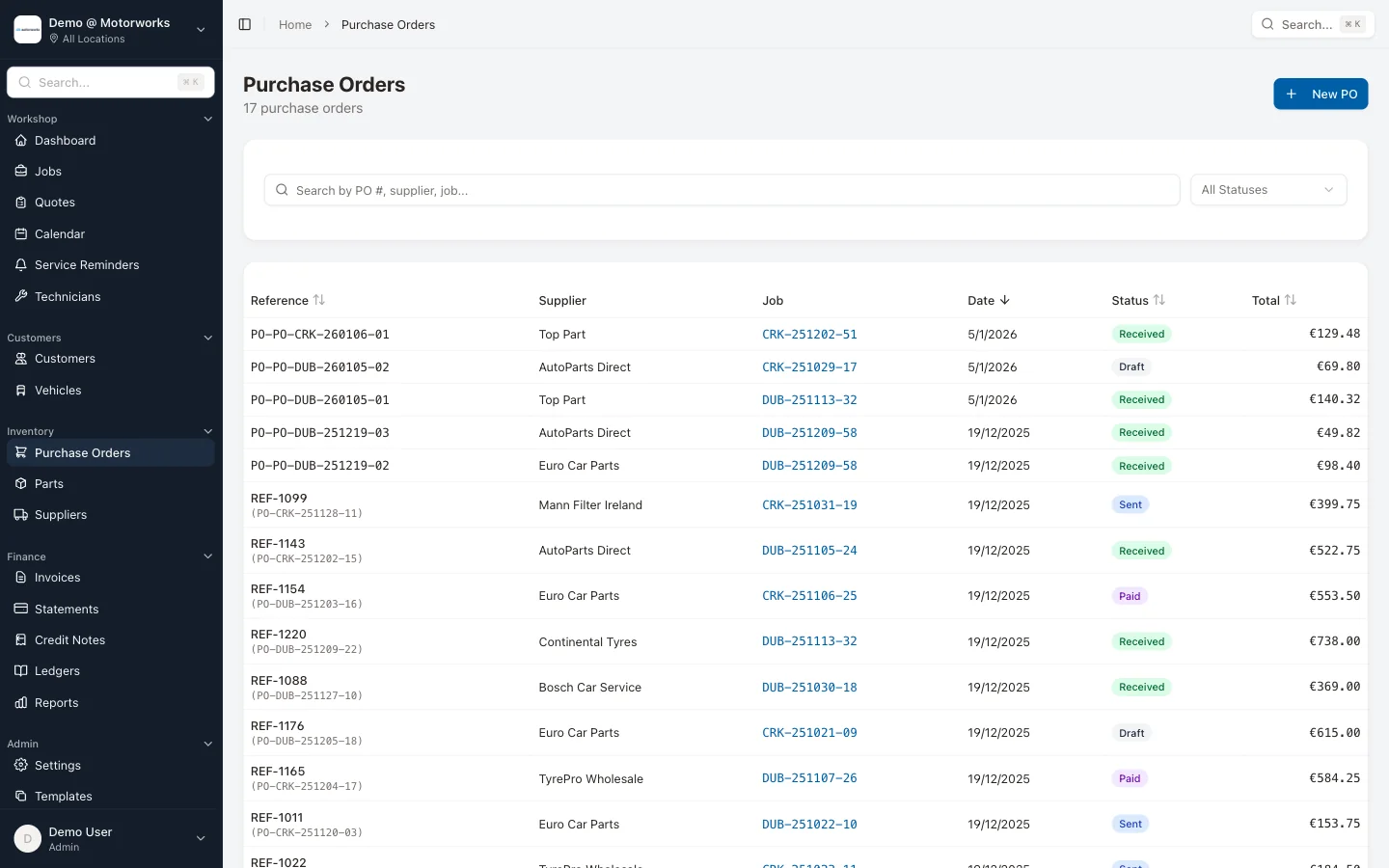 Parts & Purchase Orders feature in MotorWorks garage management software