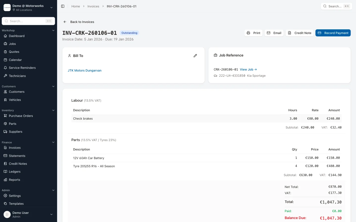 Mechanic Invoice Templates: Free Downloads for Irish Garages - MotorWorks blog article