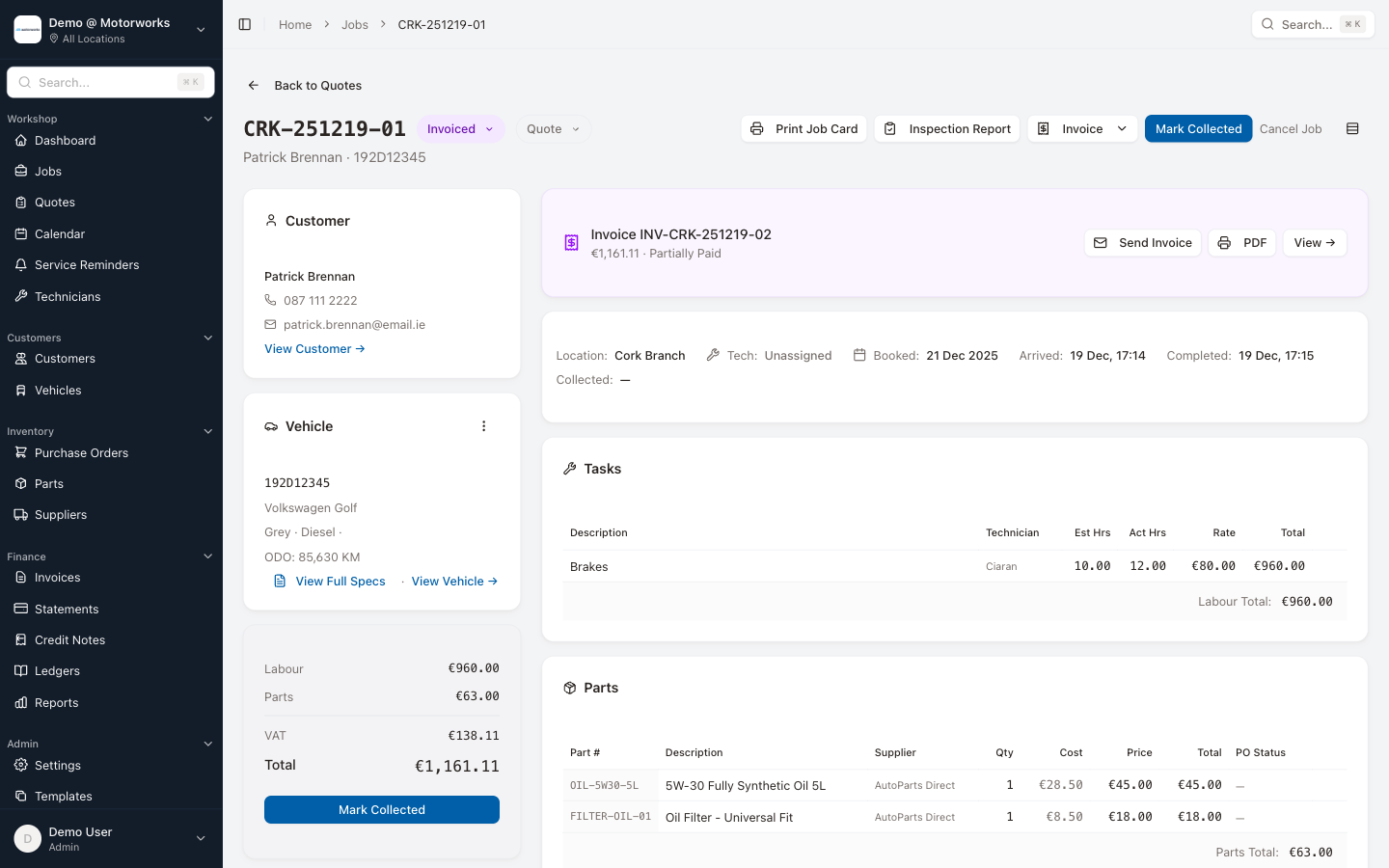 Quote converted to job showing customer approval workflow