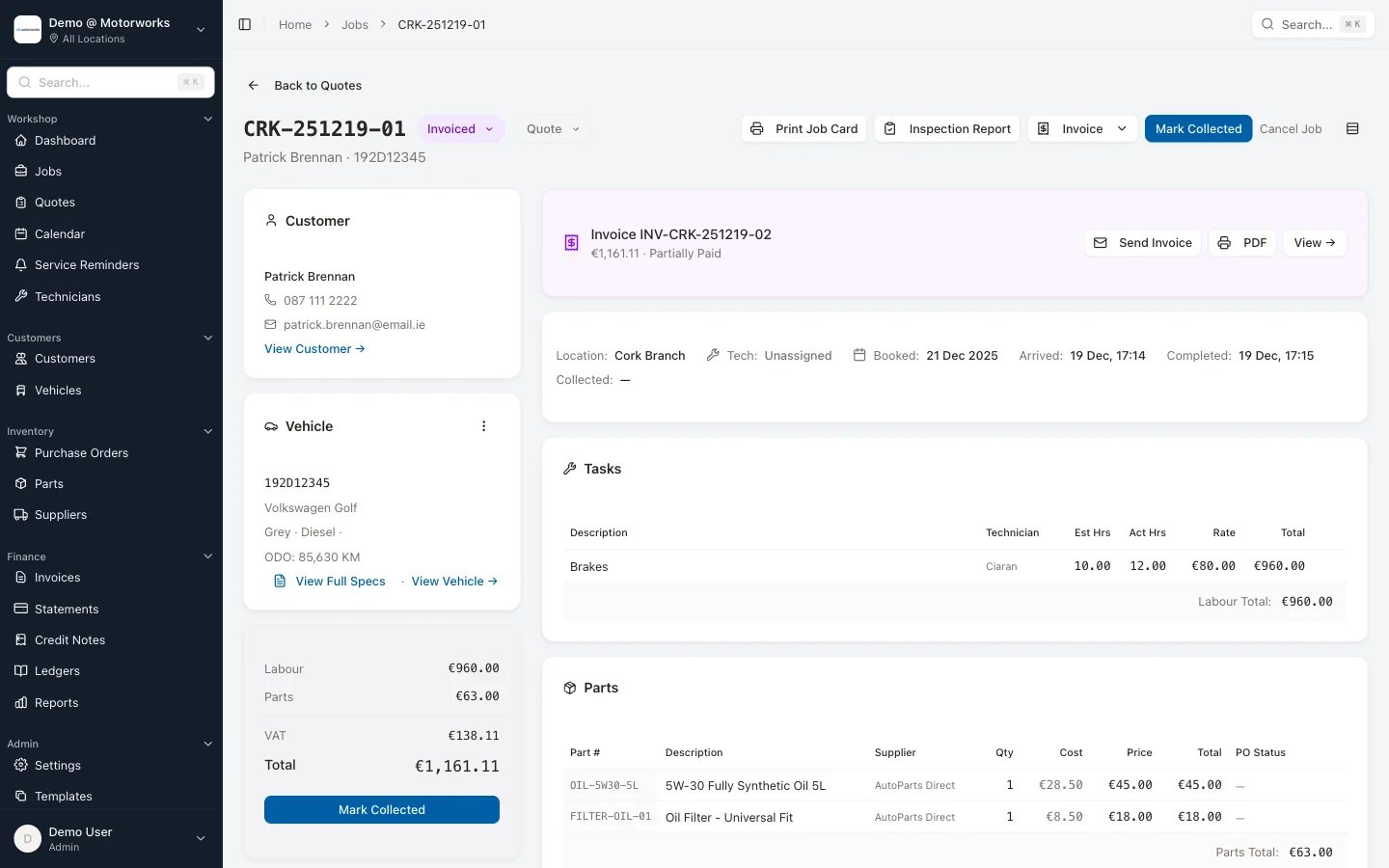 Quote converted to job showing customer approval workflow